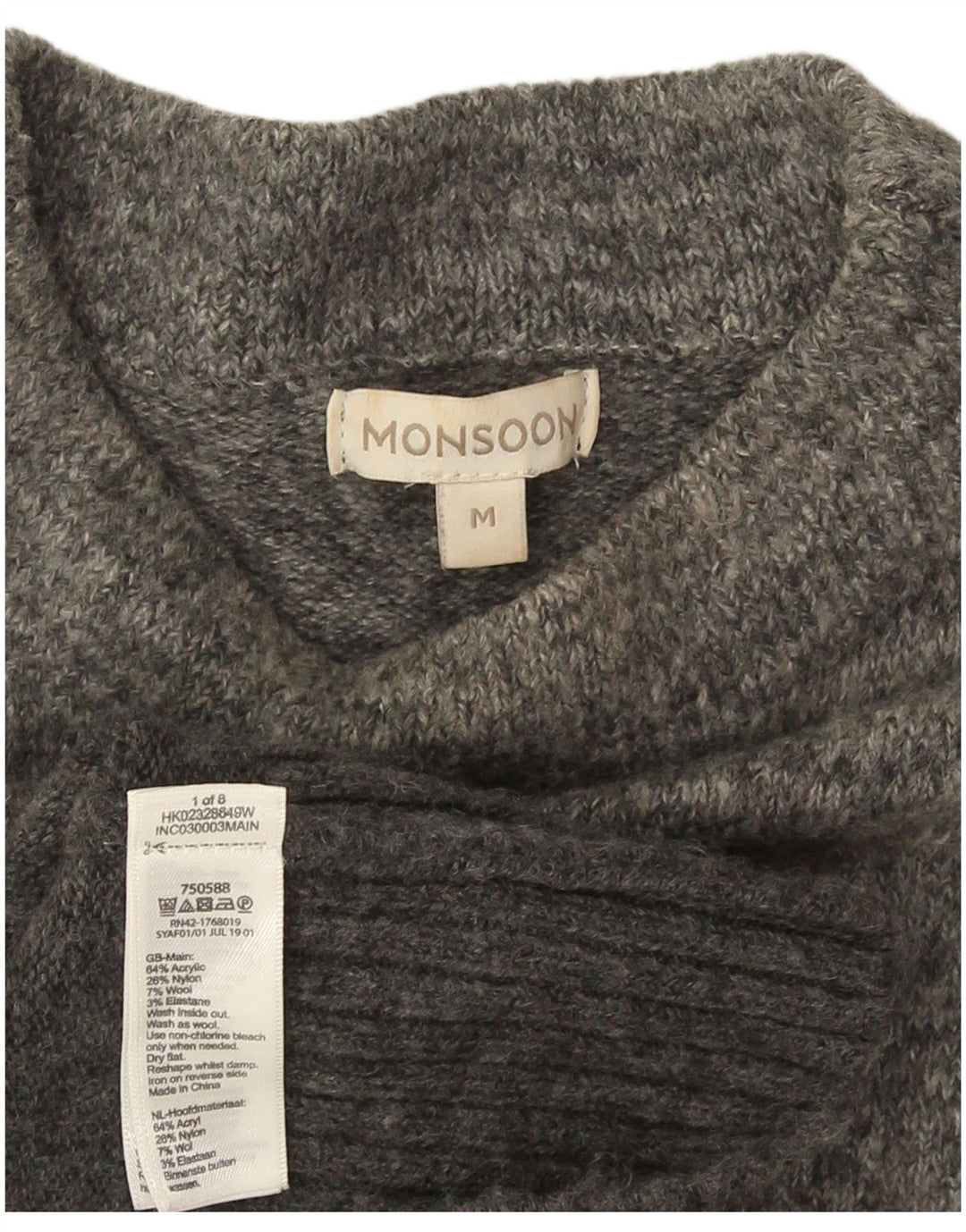 Abito maglione da donna Monsoon UK 14 Acrilico color block grigio medio