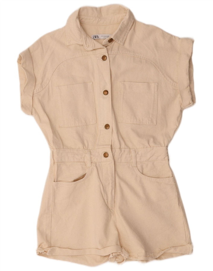 Tuta corta in denim da donna Zara UK 14 Cotone beige medio