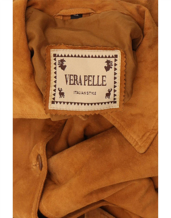 Soprabito vintage da donna oversize in pelle scamosciata IT 42 in pelle beige medio
