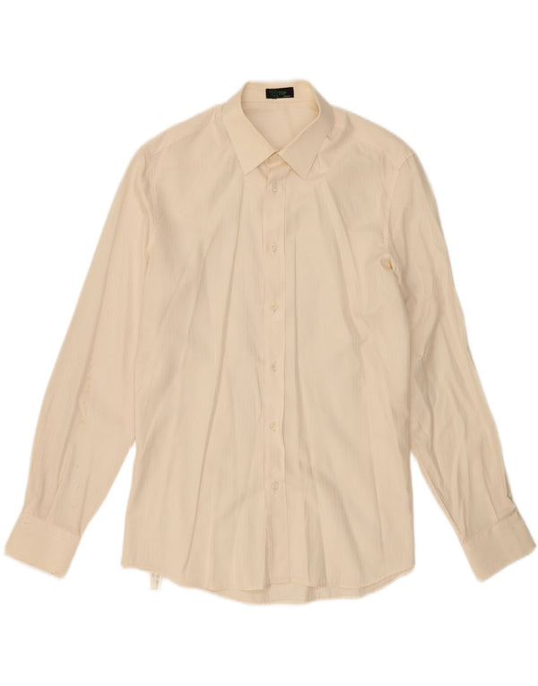 Camicia da uomo vintage taglia 16 41 grande seta a righe bianco sporco