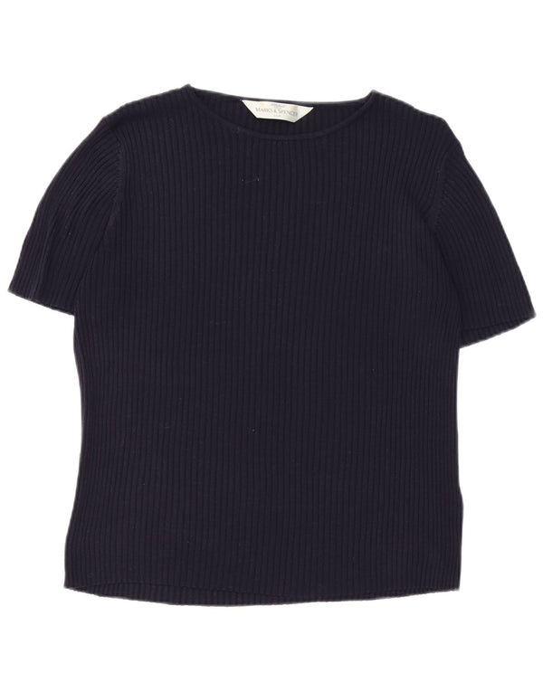 Top camicetta da donna Marks & Spencer UK 20 2XL Blu navy seta classica