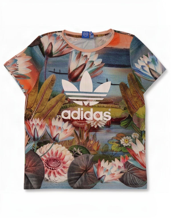 T-shirt grafica da donna Adidas Top UK 12 Medium multicolore floreale