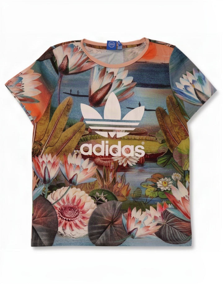 T-shirt grafica da donna Adidas Top UK 12 Medium multicolore floreale