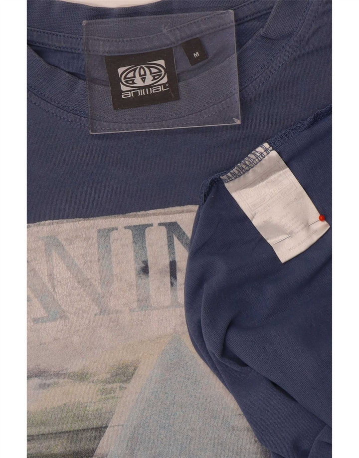 T-shirt grafica da uomo con animali in cotone blu medio