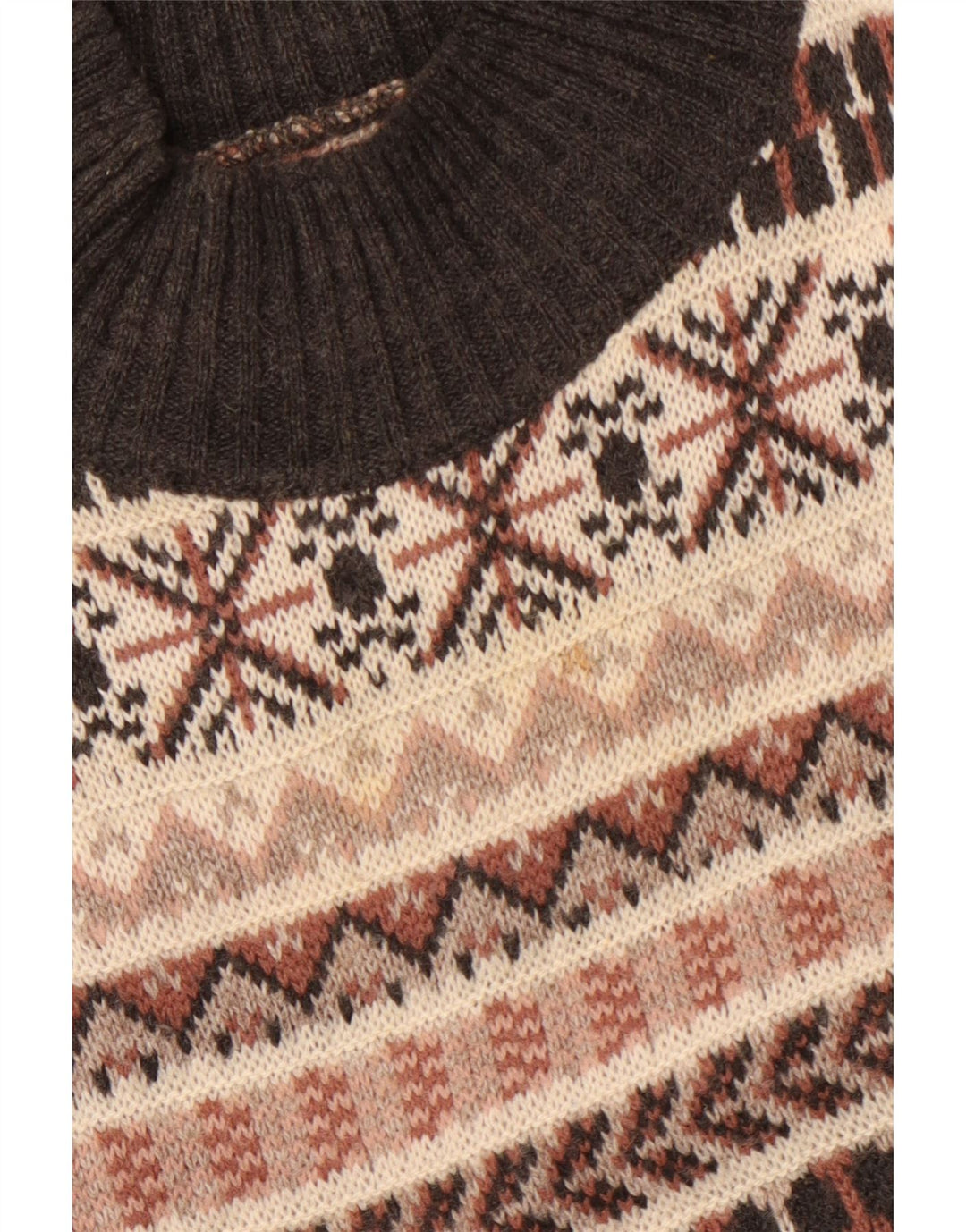 Maglione vintage da uomo con collo alto e lana Fair Isle beige medio