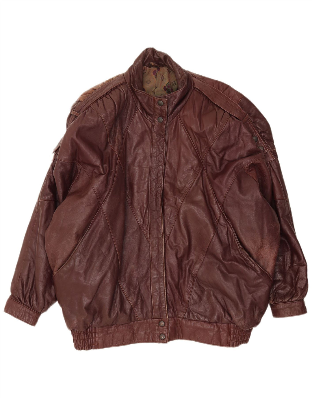 Giacca in pelle oversize da donna vintage EU 38 in pelle marrone medio