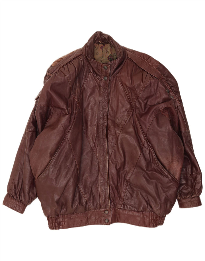 Giacca in pelle oversize da donna vintage EU 38 in pelle marrone medio