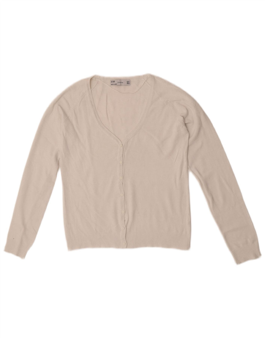 Maglione cardigan corto da donna Zara UK 12 cotone bianco medio