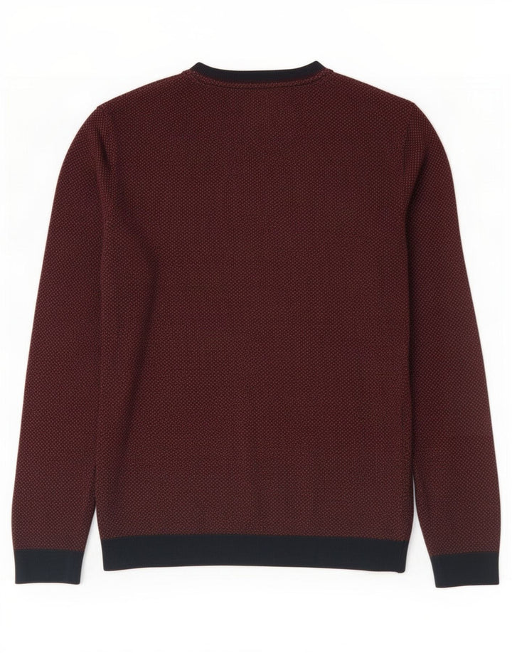 Ted Baker Maglione da uomo con scollo a V taglia 2 piccolo cotone geometrico marrone