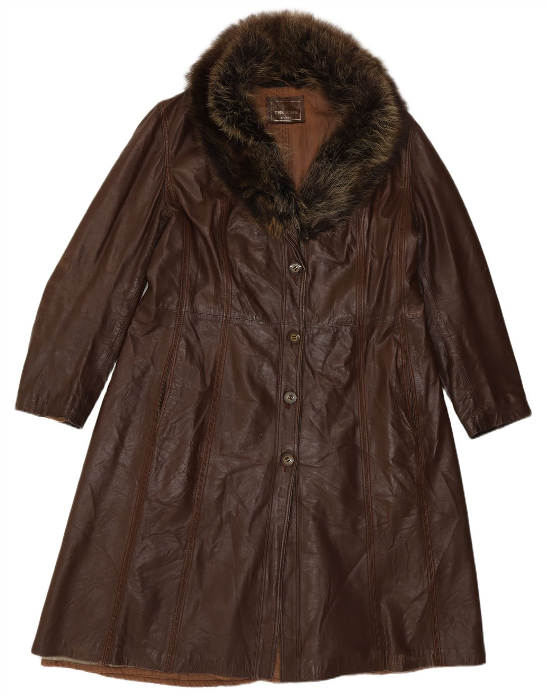 Cappotto in pelle vintage da donna IT 46 grande marrone