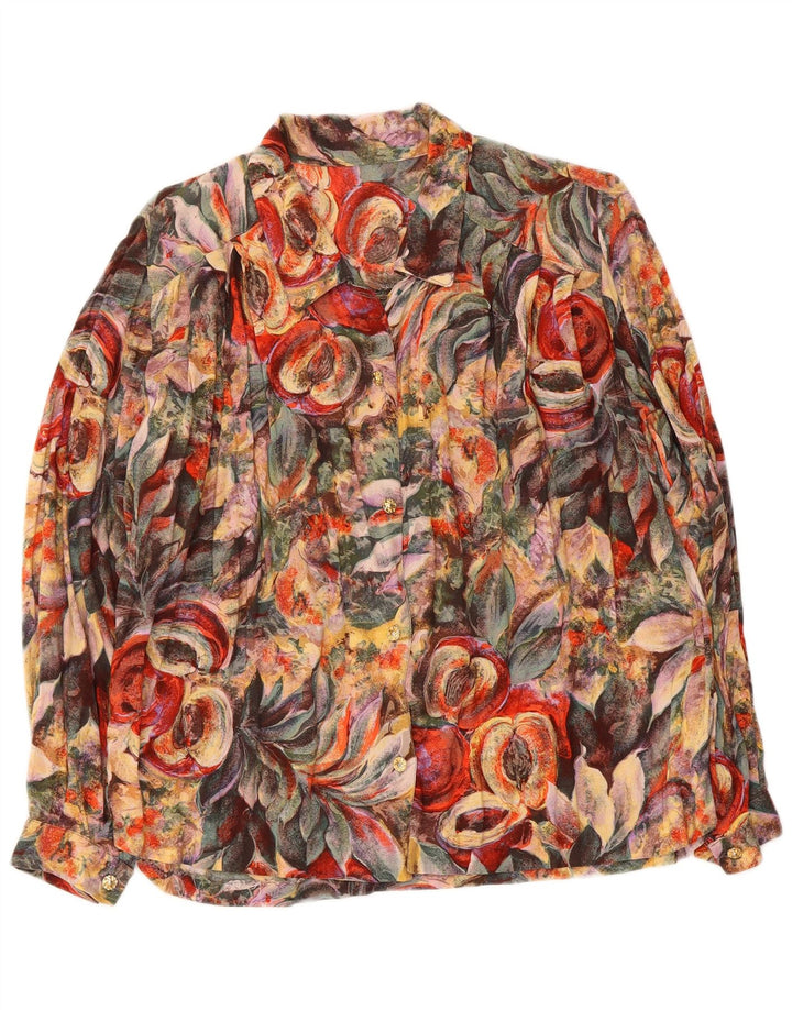 Camicetta camicia vintage da donna UK 16 grande floreale multicolore