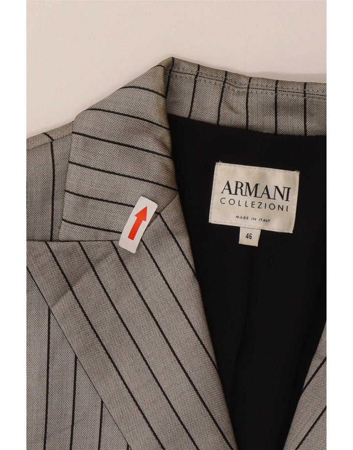 Giacca blazer da donna a 2 bottoni Armani Collezioni IT 46 grande gessato grigio