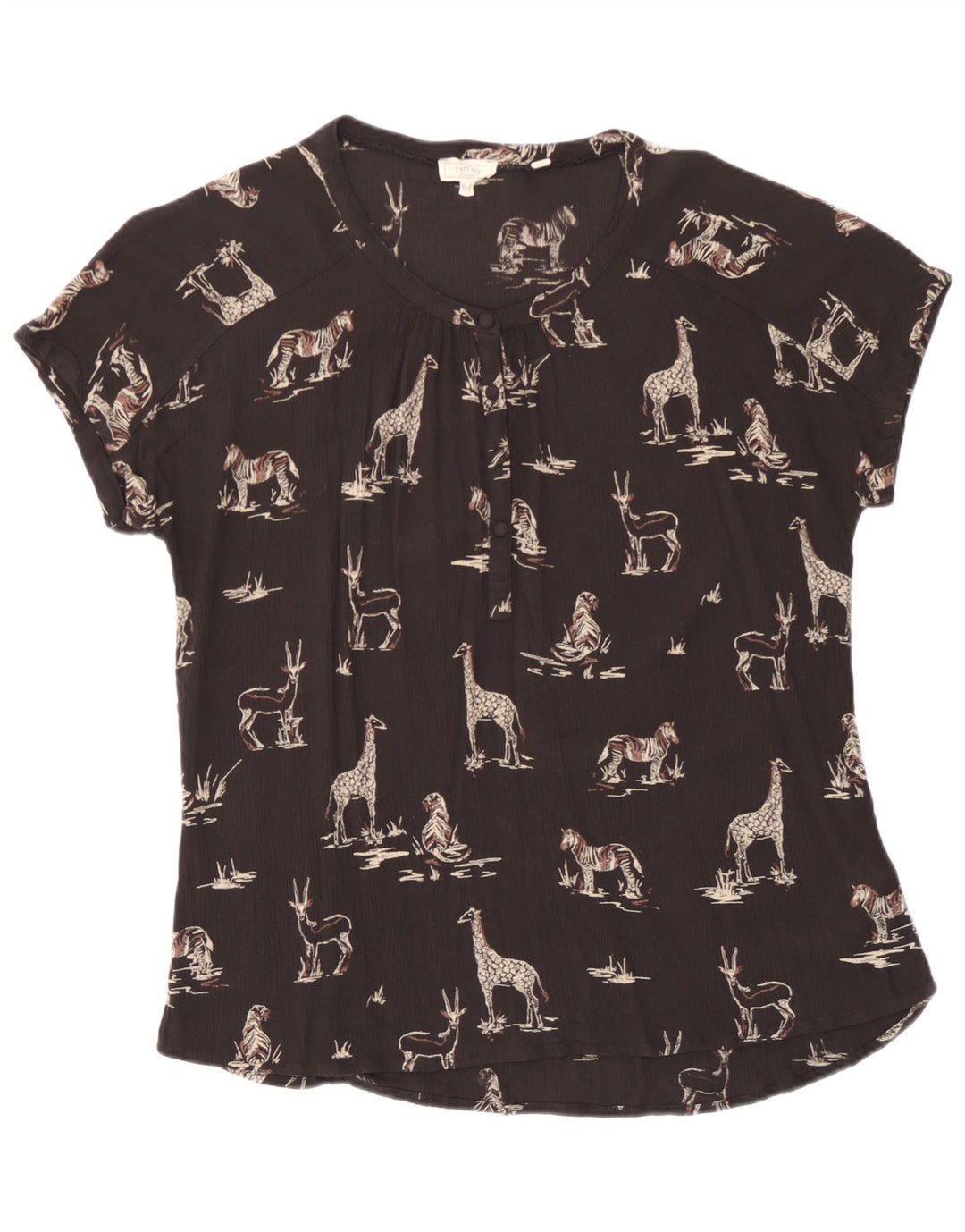 Camicetta grafica da donna Fat Face Top UK 14 Large in viscosa nera