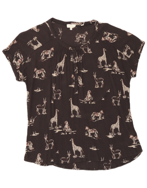 Camicetta grafica da donna Fat Face Top UK 14 Large in viscosa nera