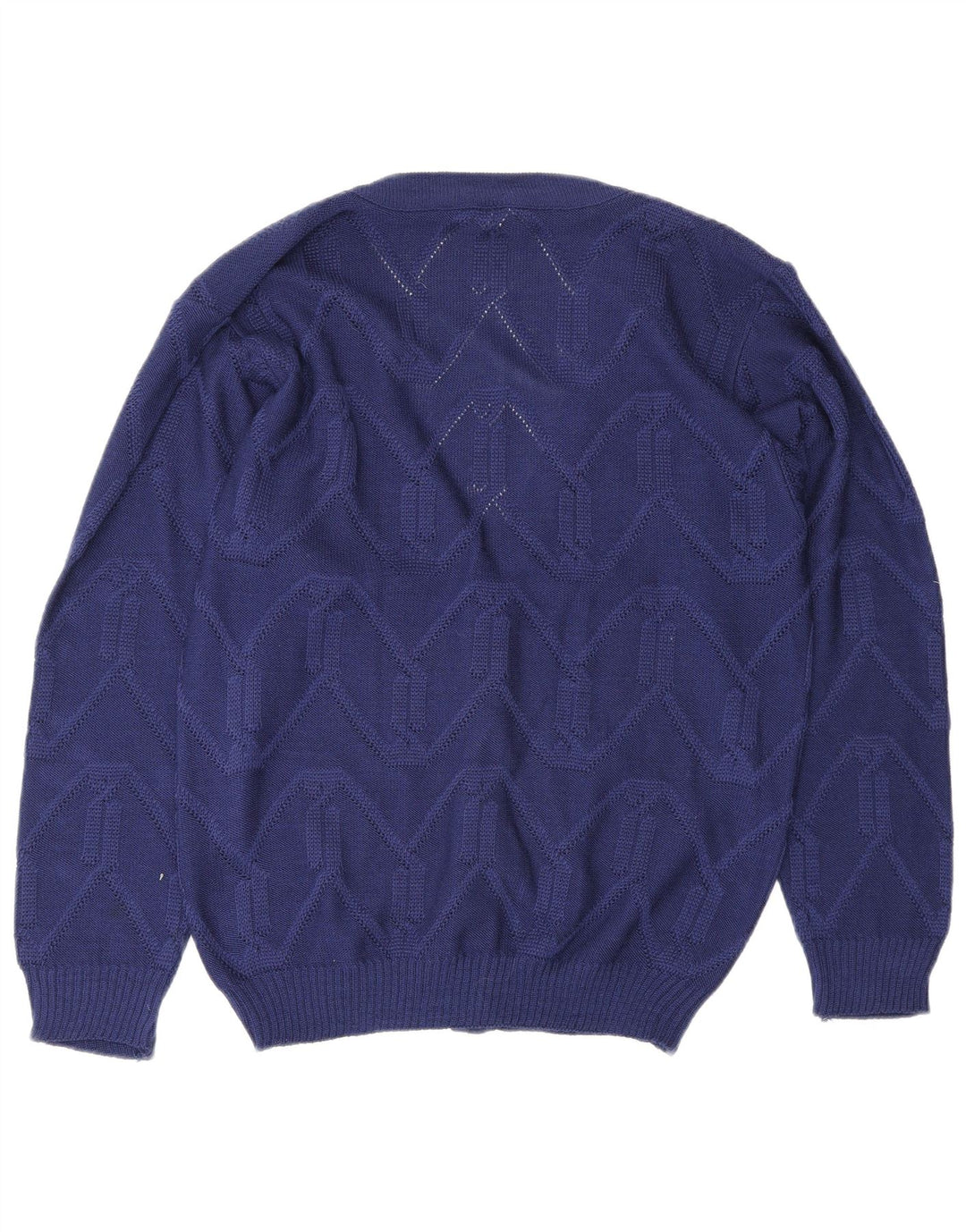 Maglione cardigan da donna vintage EU 38/40 Poliacrilico Chevron blu medio