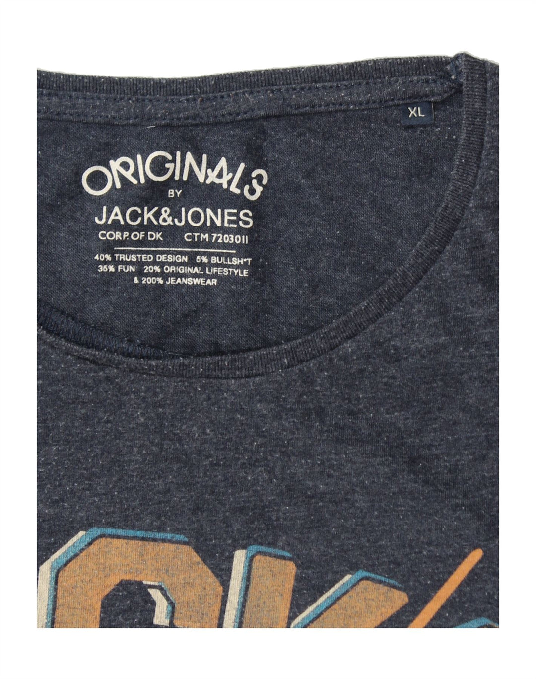 JACK & JONES Mens Graphic T-Shirt Top XL Navy Blue Vintage Jack & Jones and Second-Hand Jack & Jones from Messina Hembry 