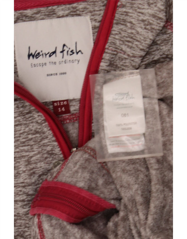WEIRD FISH Maglione con cappuccio e zip da donna UK 14 Grande poliestere screziato grigio