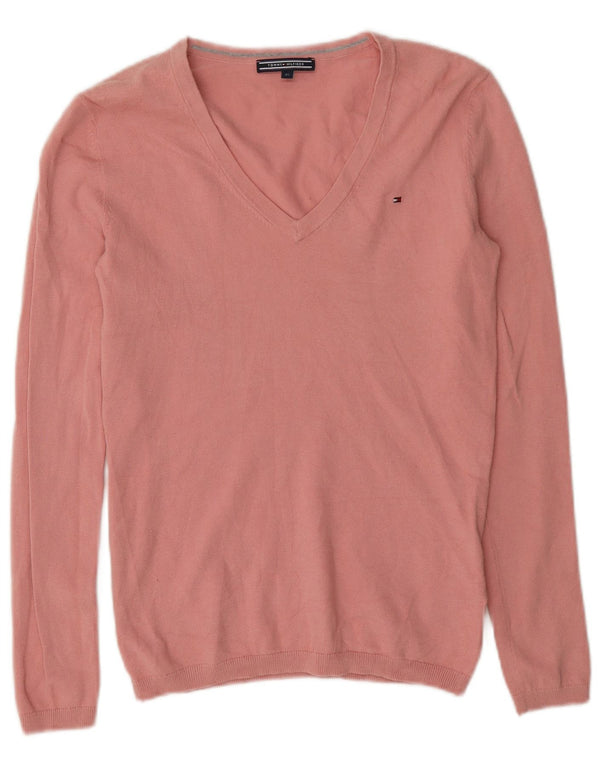 Maglione maglione con scollo a V da donna Tommy Hilfiger UK 6 XS cotone rosa
