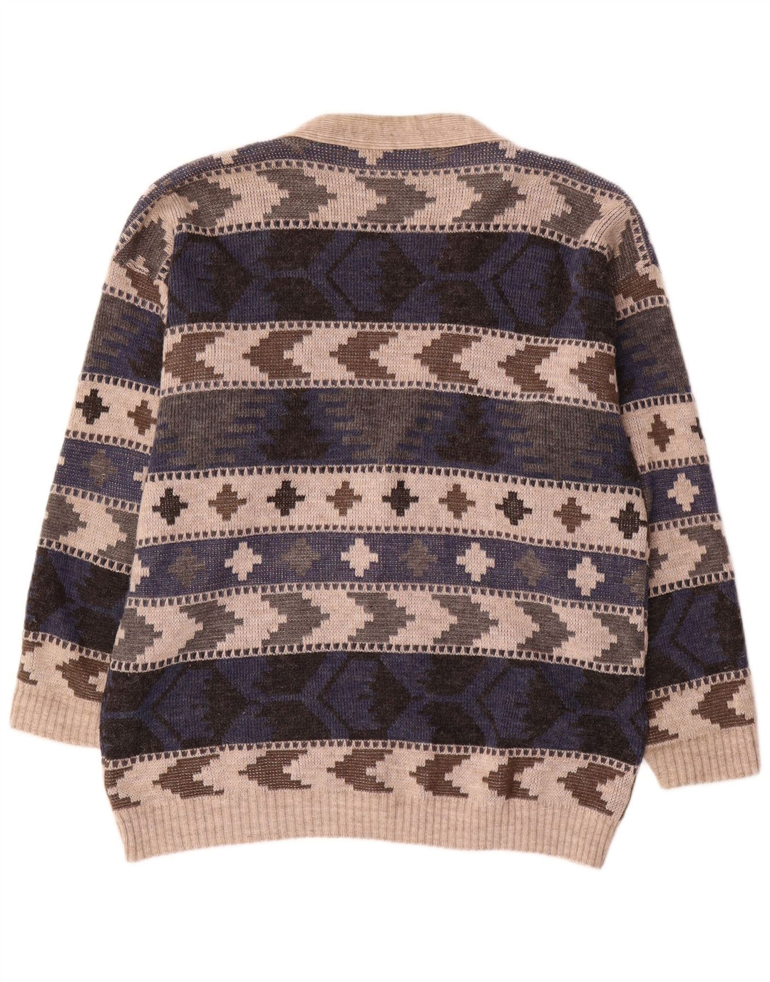 Maglione cardigan da uomo vintage grande motivo geometrico multicolore