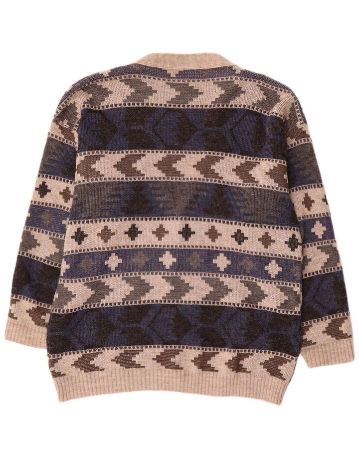 Maglione cardigan da uomo vintage grande motivo geometrico multicolore