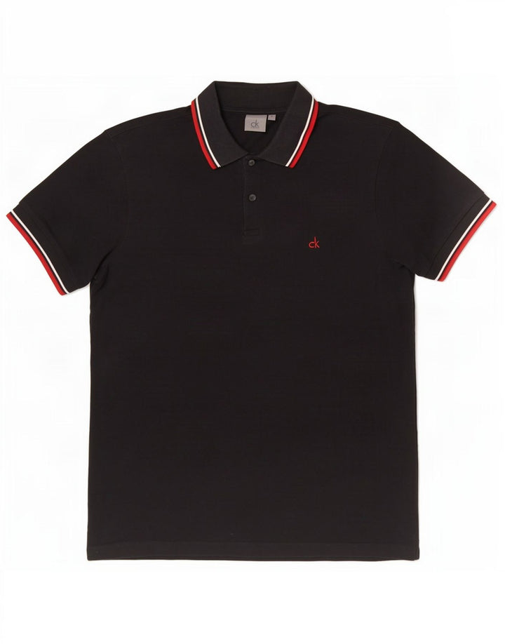 Polo da uomo Calvin Klein piccola in cotone a righe nere