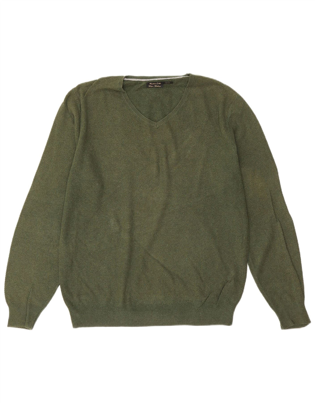 Massimo Dutti Maglione da uomo con scollo a V grande cotone verde