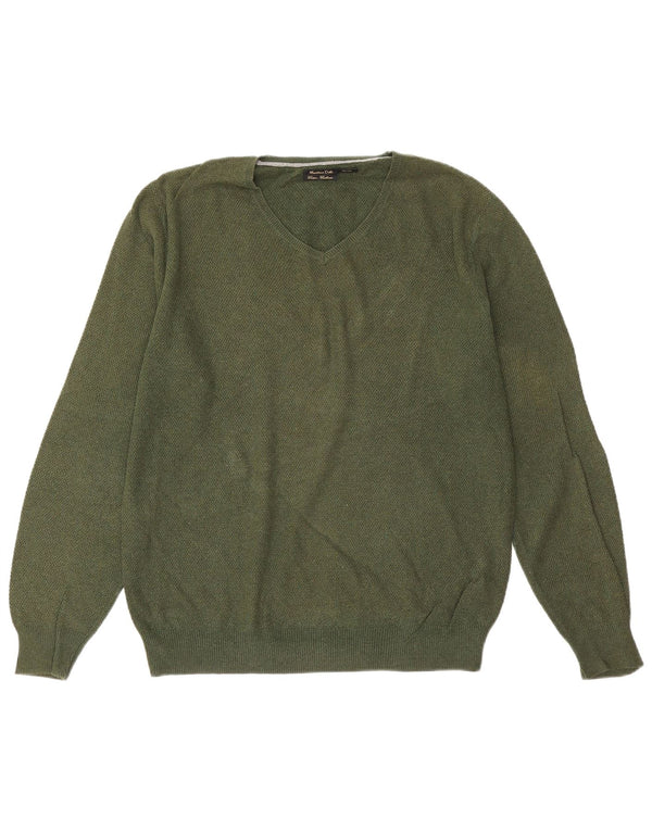 Massimo Dutti Maglione da uomo con scollo a V grande cotone verde
