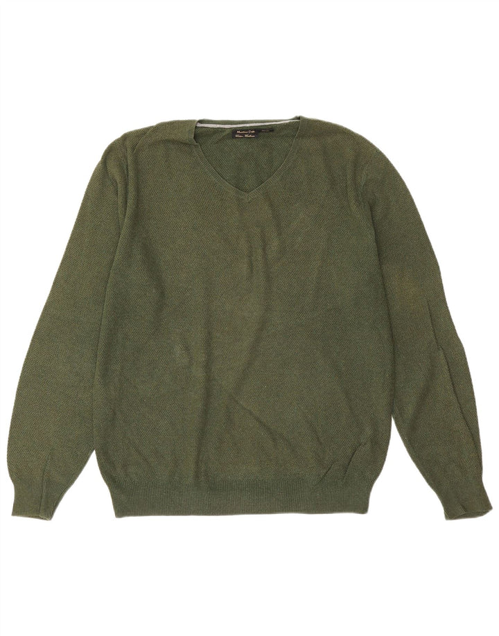 Massimo Dutti Maglione da uomo con scollo a V grande cotone verde