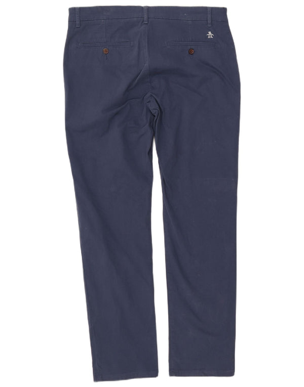 PENGUIN Pantaloni chino slim da uomo W34 L32 cotone blu navy