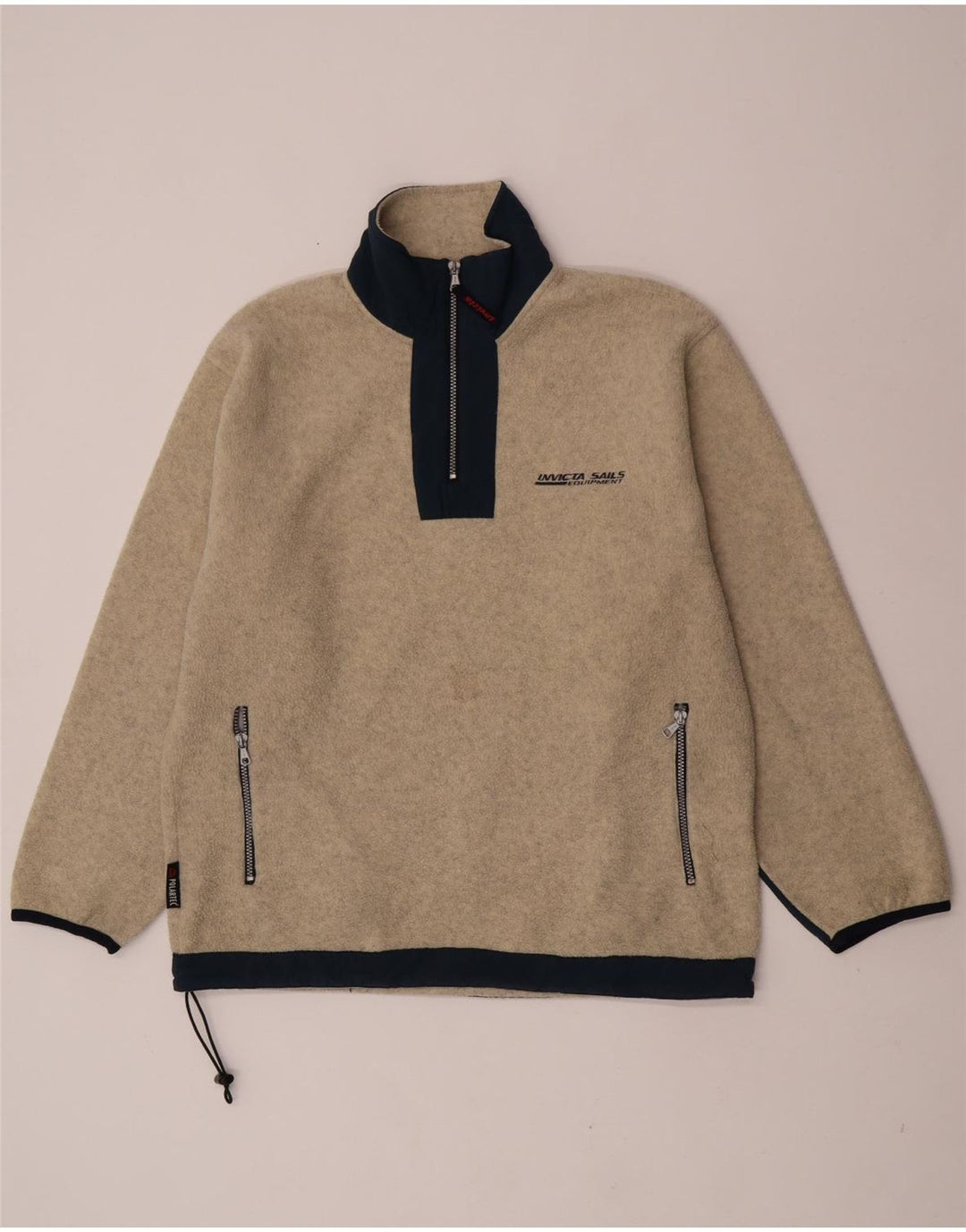 Maglione in pile da uomo Invicta con zip e collo, grande, in poliestere color block beige