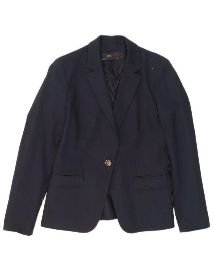 Giacca blazer a 1 bottone da donna Zara UK 12 cotone blu navy medio