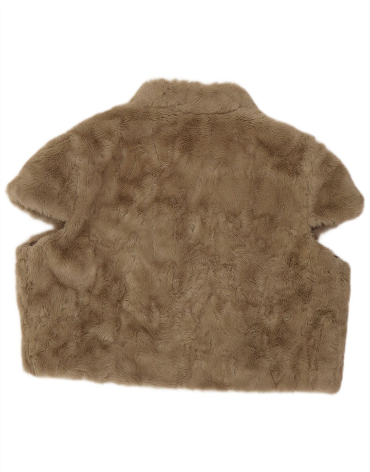 Gilet da donna in pelliccia sintetica Monsoon UK 14 grande poliestere floreale marrone