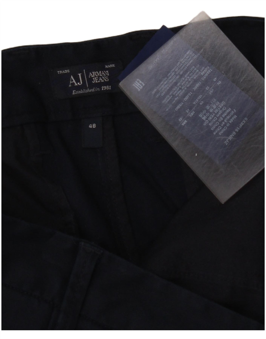 Pantaloni chino slim da uomo ARMANI IT 48 medio W32 L33 cotone blu navy