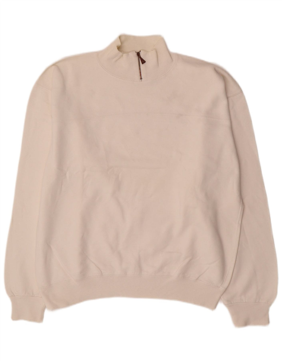 Felpa Champion da uomo con collo con zip, maglione grande, cotone bianco sporco