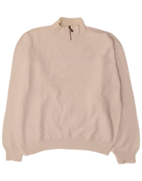 Felpa Champion da uomo con collo con zip, maglione grande, cotone bianco sporco