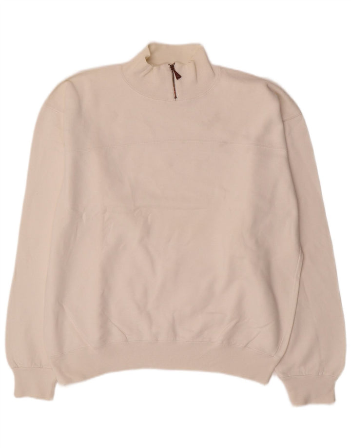Felpa Champion da uomo con collo con zip, maglione grande, cotone bianco sporco