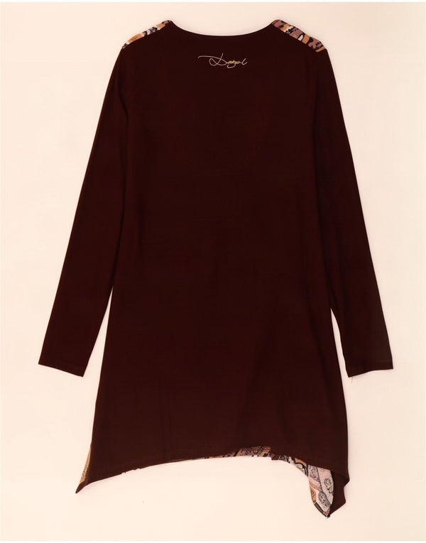 Desigual Abito tunica a maniche lunghe con grafica da donna UK 10 Piccolo marrone floreale