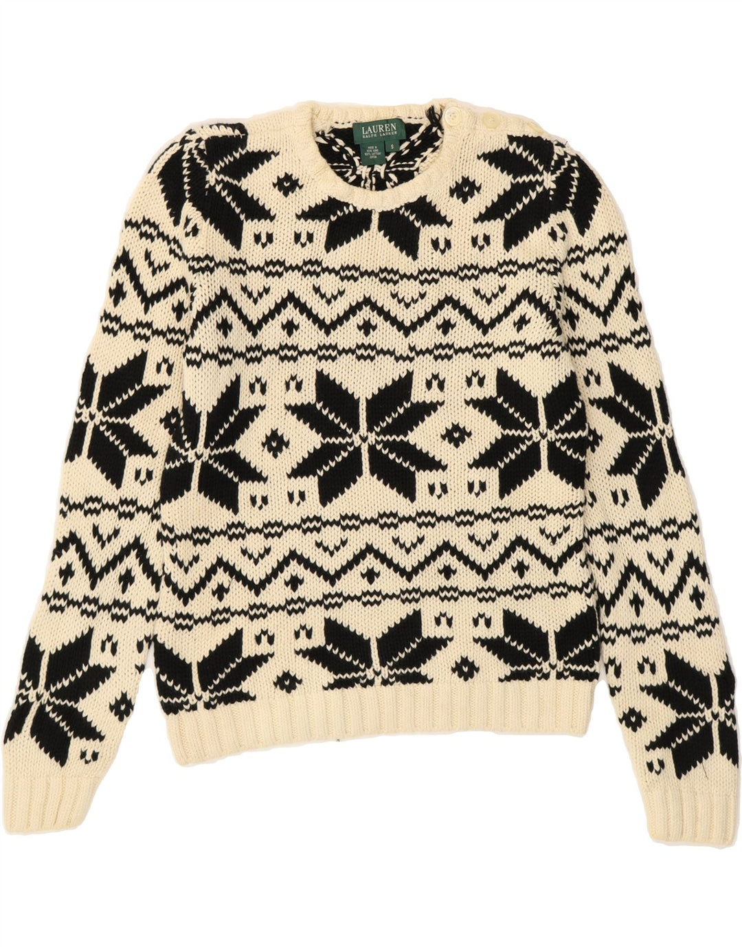 RALPH LAUREN Womens Crew Neck Jumper Sweater UK 10 Small Off White Vintage Ralph Lauren and Second-Hand Ralph Lauren from Messina Hembry 