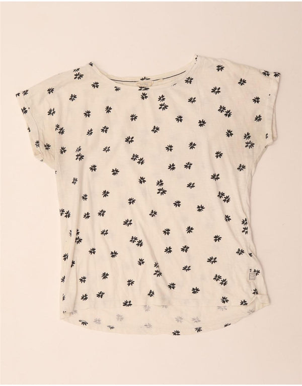 T-shirt da donna Fat Face Top UK 14 grande cotone floreale bianco