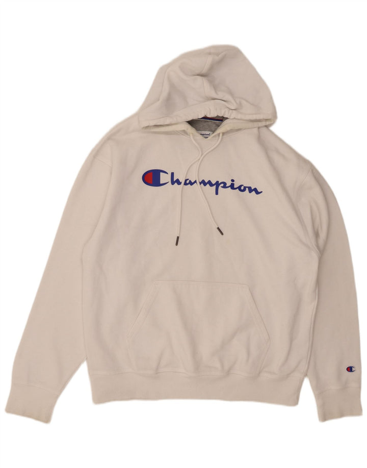 Maglione con cappuccio grafico da uomo CHAMPION grande in cotone bianco
