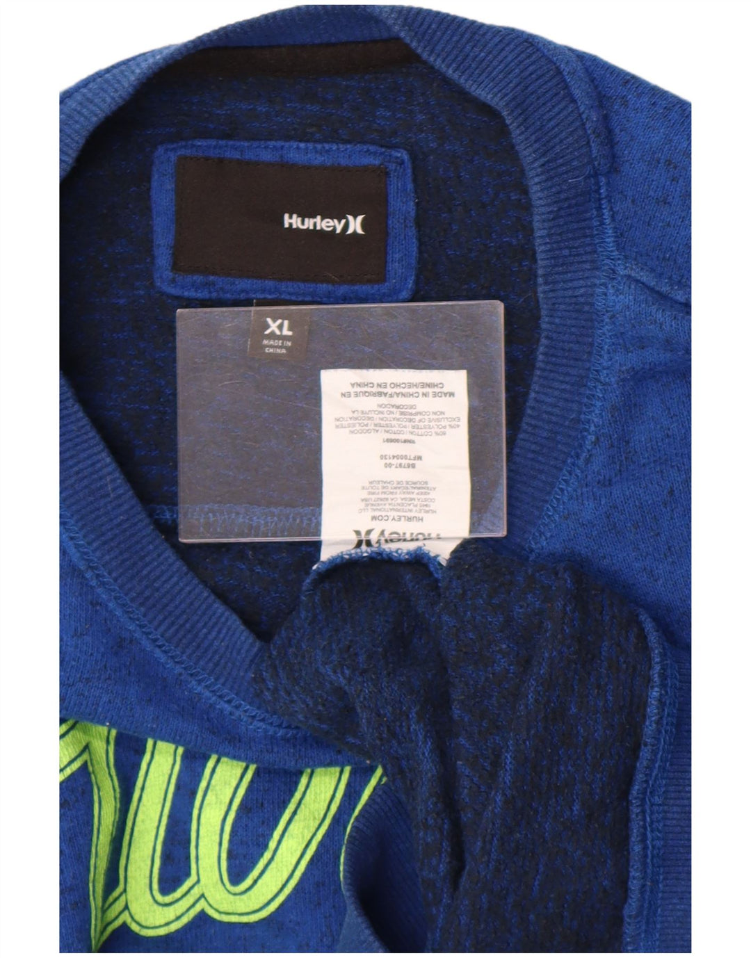 Felpa con grafica Hurley da uomo, maglione XL, cotone screziato blu