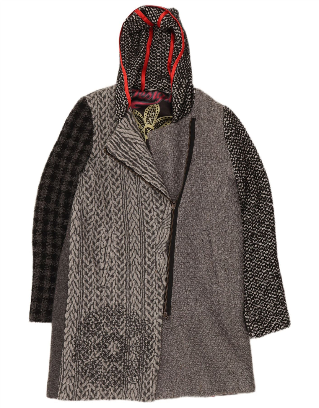 DESIGUAL Cappotto con cappuccio grafico da donna EU 40 Grigio medio a quadri
