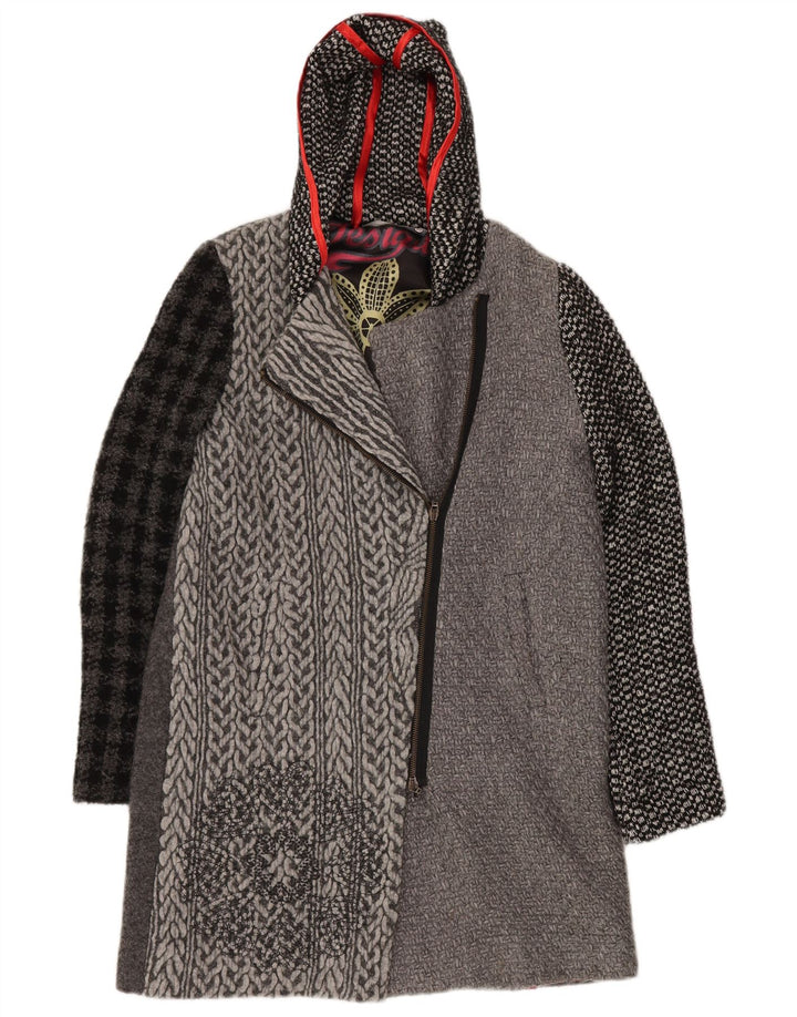 DESIGUAL Cappotto con cappuccio grafico da donna EU 40 Grigio medio a quadri