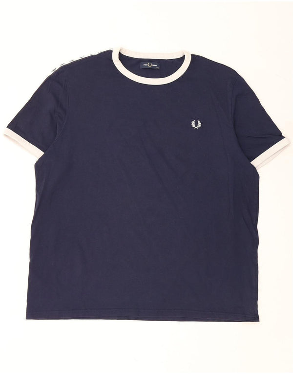 FRED PERRY T-shirt grafica da uomo Top 3XL Cotone color block blu navy