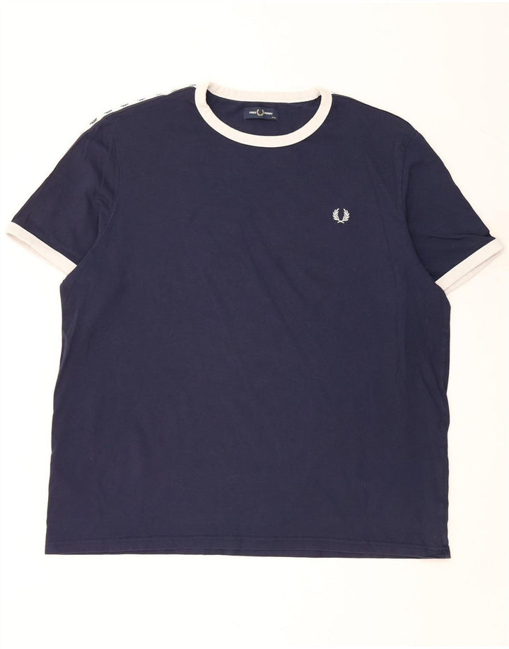 FRED PERRY T-shirt grafica da uomo Top 3XL Cotone color block blu navy