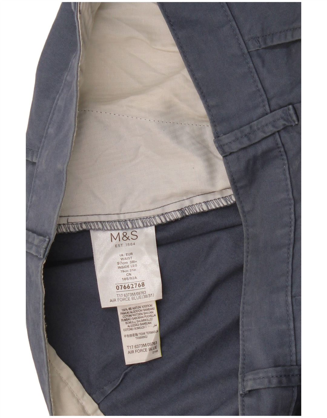 Pantaloni chino dritti da uomo Marks & Spencer W38 L31 cotone blu