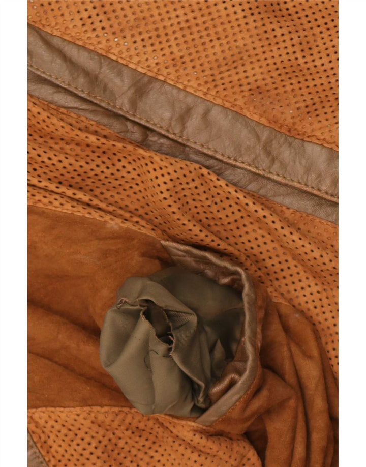 Giacca bomber in pelle da uomo vintage UK 38 Colorblock marrone medio