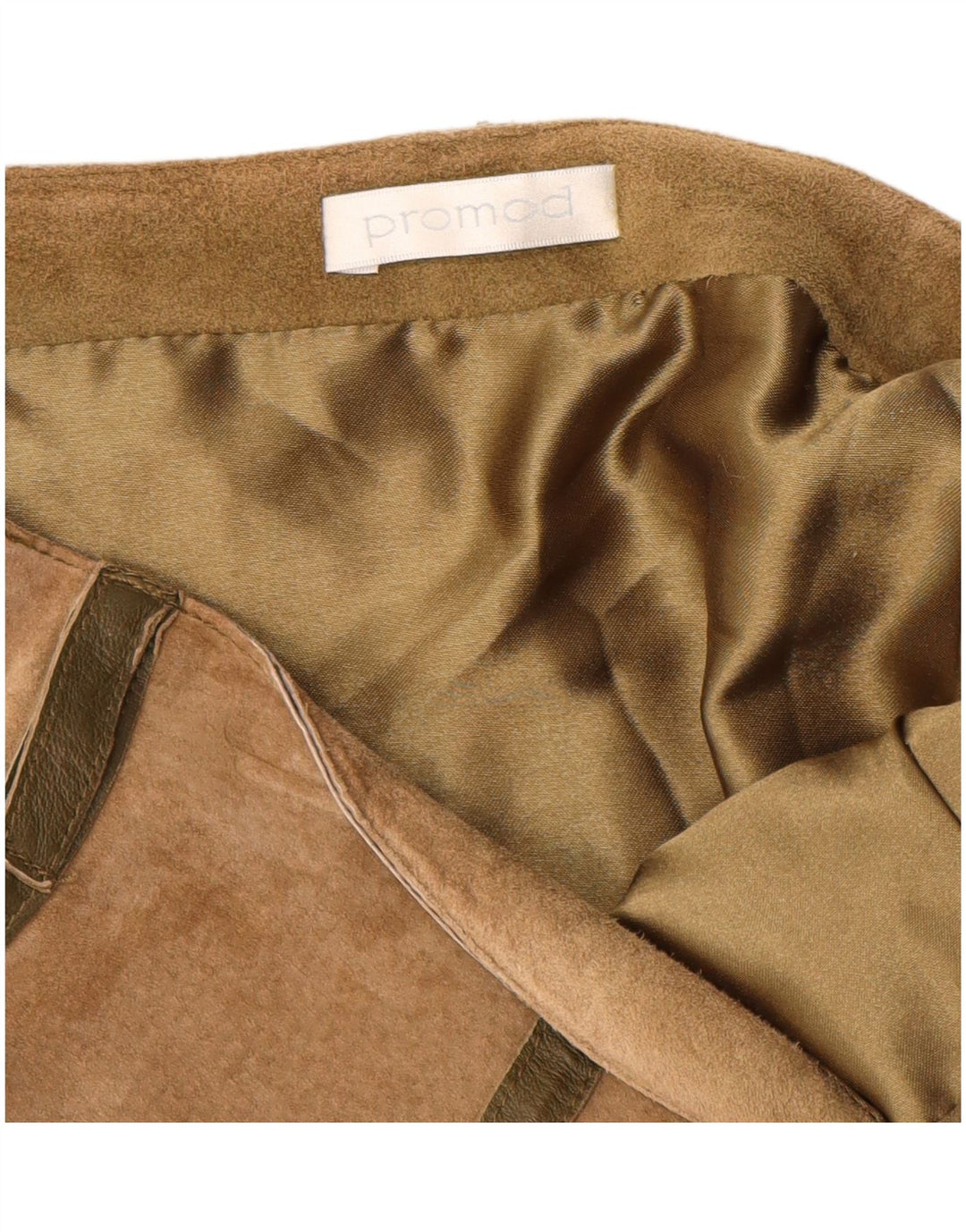 Gonna a trapezio in pelle scamosciata da donna Promod UK 8 piccola W28 in pelle beige