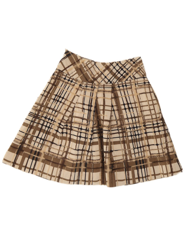Gonna a pieghe da donna Sportmax UK 10 piccola W27 seta scozzese marrone