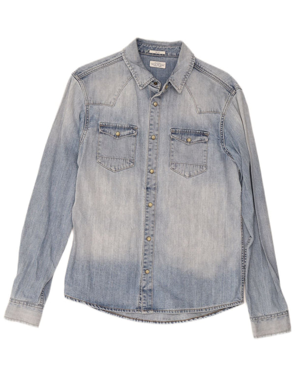 Camicia di jeans slim fit da uomo All Saints in cotone blu medio